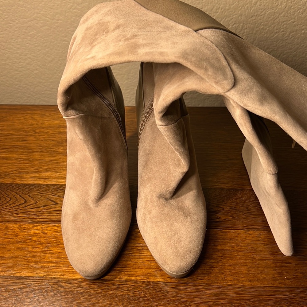 Antonio Melani tan suede high heel fashion boots